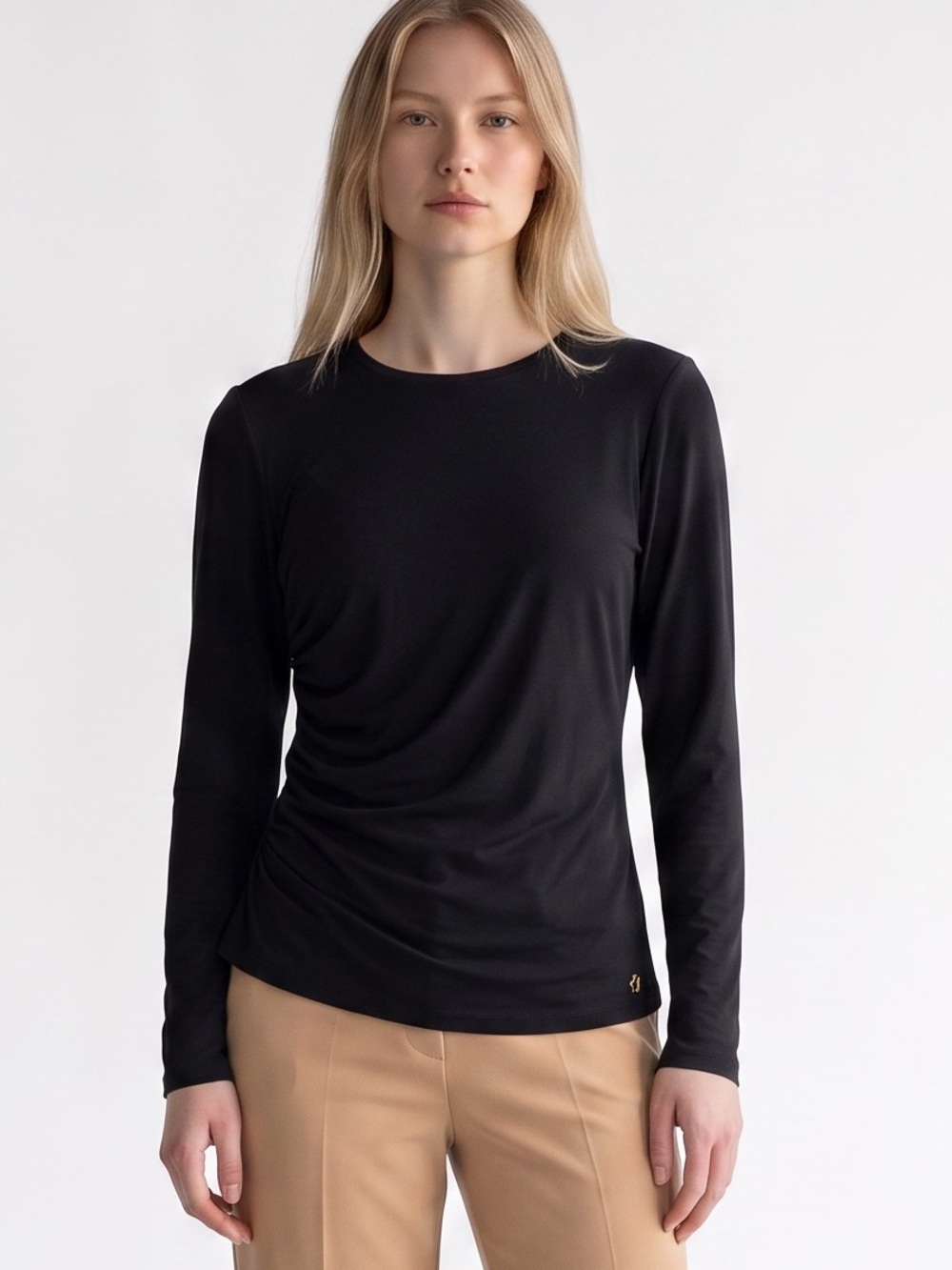 Designer Donna Karan Sleek Side Ruched Black Color Woman’s Size Medium Top